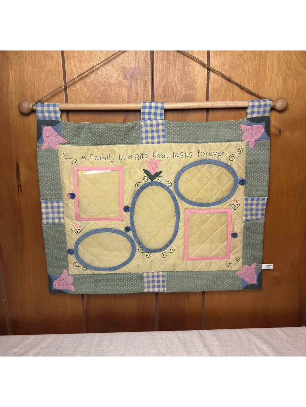 Terry’s Village Family Photo Frame Wall Hanging Quilted Fabric 22x18 Cottage